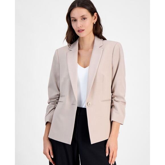 Tahari ASL Women's Ruched-Sleeve One-Button Blazer Sand NWT Size 14 - Picture 1 of 11